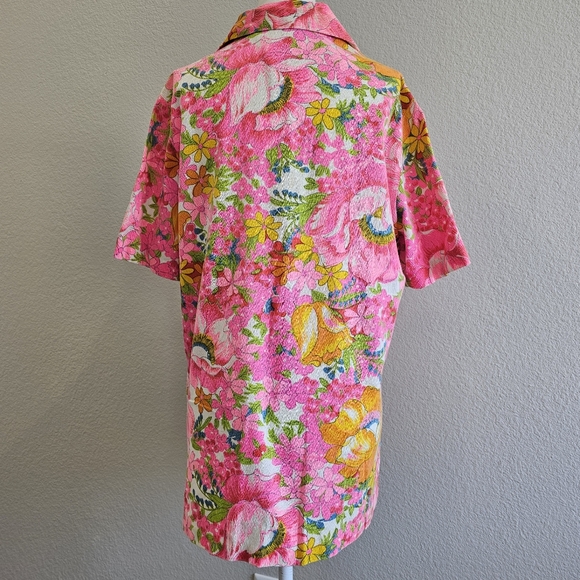 Vintage VTG Hamilton 8 Dallas Hot Pink Floral Button Down Top - Picture 5 of 12